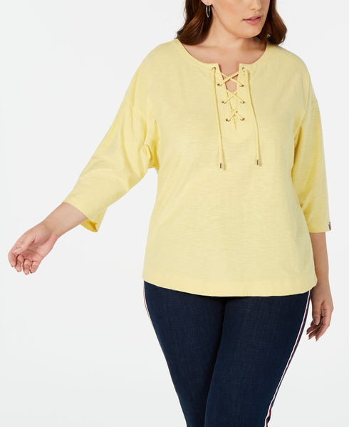 Tommy Hilfiger Plus Size Cotton Lace Up Top